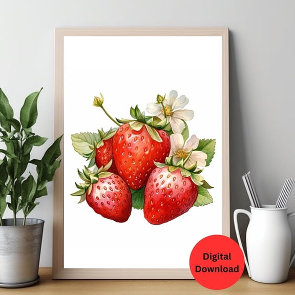 Strawberry Bakery Wall Art Print, Unframed Paper Poster 8x10in