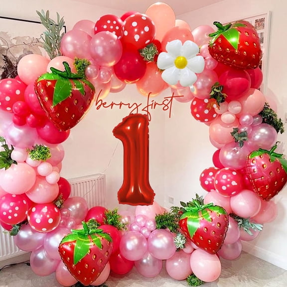 Strawberry Balloon Garland Berry First Birthday Party Decorations Red Balloon Arch Ideal for Berry Sweet Themed Celebrations, Sweet Girl Baby ShowersStrawberry and Pastel Daisy Party Supplies Y114