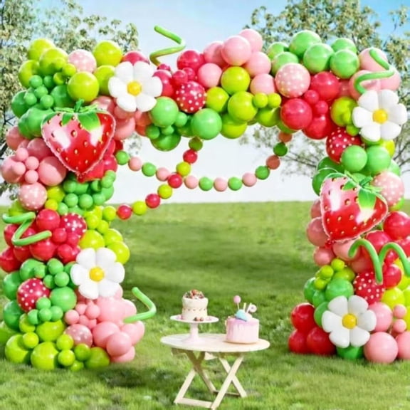 Strawberry Balloons Arch Kit 145 Pieces, Red Light Pink Green and White with Balloon for Strawberry Party Decoration, Girls or Boys Birthday Berry Sweet Baby Shower Decorations