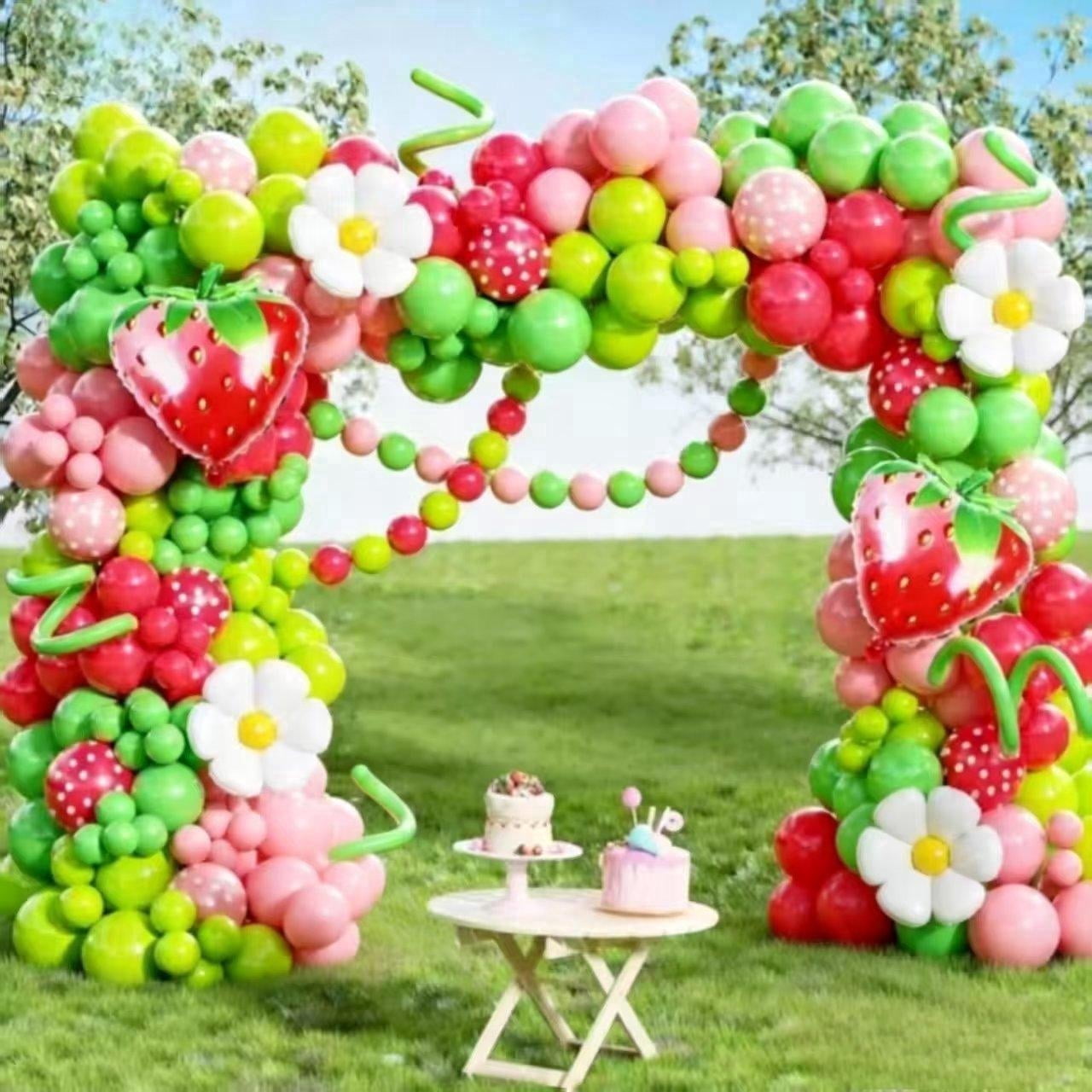 Strawberry Balloons Arch Kit 145 Pieces, Red Light Pink Green and White with Balloon for Strawberry Party Decoration, Girls or Boys Birthday  Berry Sweet Baby Shower Decorations