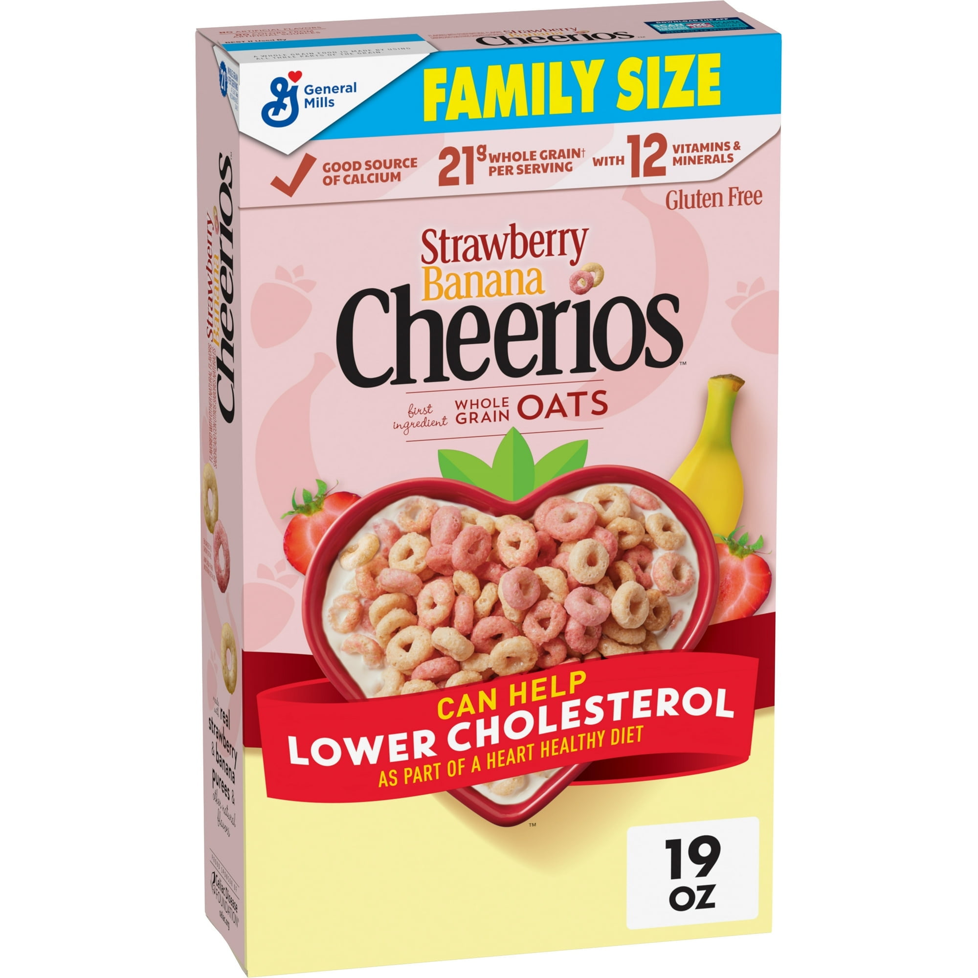 Strawberry Banana Cheerios, Heart Healthy Cereal, Family Size, 19 OZ(Pack 4)