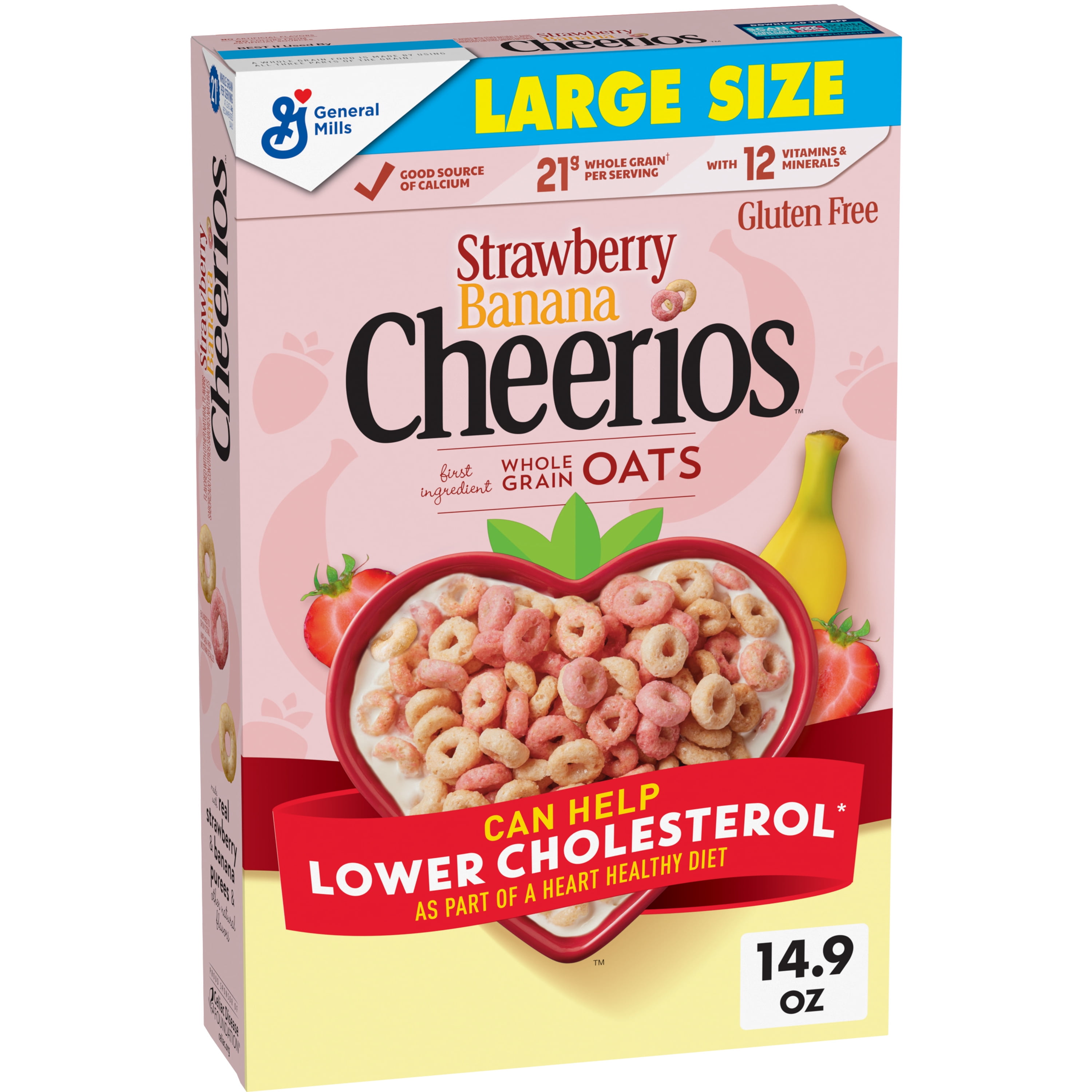 Strawberry Banana Cheerios, Heart Healthy Cereal, Large Size, 14.9 OZ