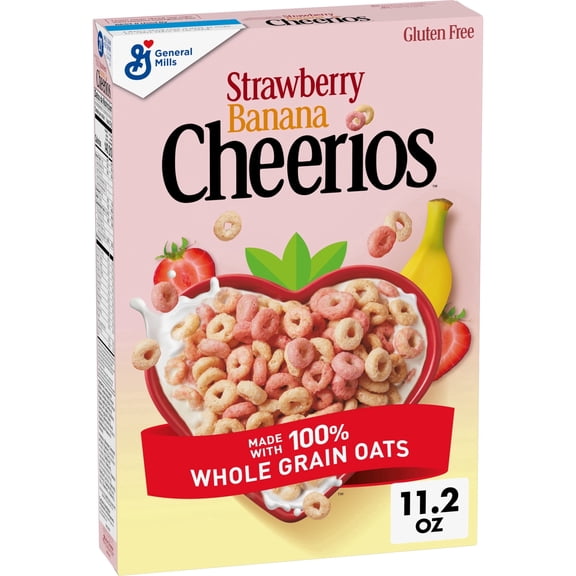 Strawberry Banana Cheerios, Heart Healthy Gluten Free Breakfast Cereal, Made with Whole Grain Oats, 11.2 oz