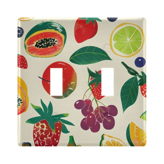 Strawberry Banana Papaya Grape Light Switch Plate Covers 2 Gang Wall Plate Plastics Outlet Covers for Kitchen Home Office Decor