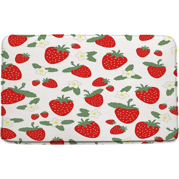 Strawberry Bath Mat Cute Fruit White Floral Lovely Plant Spring Cartoon Bathroom Kitchen Rugs,19.7x31.5 Inch