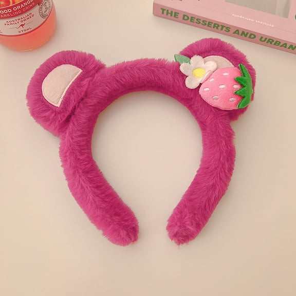 Strawberry Bear Plush Headband for Women Sweet Fashion Girls Face Wash HairBand