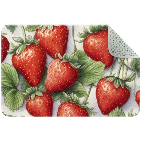 Strawberry Berry Seamless Pattern Small Area Rug, Non-Slip Door Mat Indoor Floor Mat, Washable Kitchen Rug Entrance DMat for Bedroom Living Room