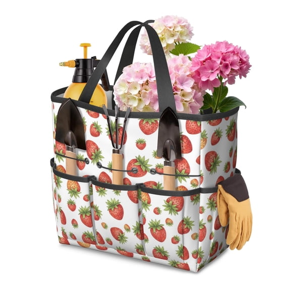 Witite Pattern Strawberry and Berry White Pattern Garden Tool Bag, Gardening Storage ...