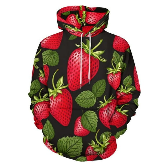 Strawberry Black Background Pattern 3D Print Hoodie Men Women Autumn Thin Pullover Sweatshirt Vintage Streetwear Tops