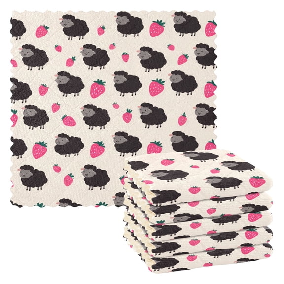 Strawberry Black Sheep Kitchen Cloth Dish Towels for Drying Washing Absorbent Dish Rags Reusable soft kitchen dishcloth set 6 Pack