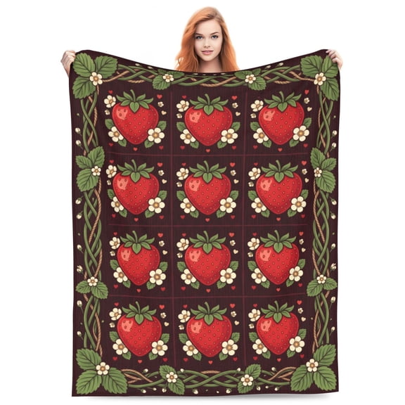Strawberry Blanket, Cute Strawberry Design Flannel Throw Blanket, Soft Warm Lightweight Cozy Blanket for Couch, Sofa, Bed, Bedding, Winter Decor Gift 50"x40"