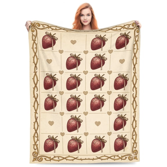 Strawberry Blanket, Cute Strawberry Design Flannel Throw Blanket, Soft Warm Lightweight Cozy Blanket for Couch, Sofa, Bed, Bedding, Winter Decor Gift 50"x40"