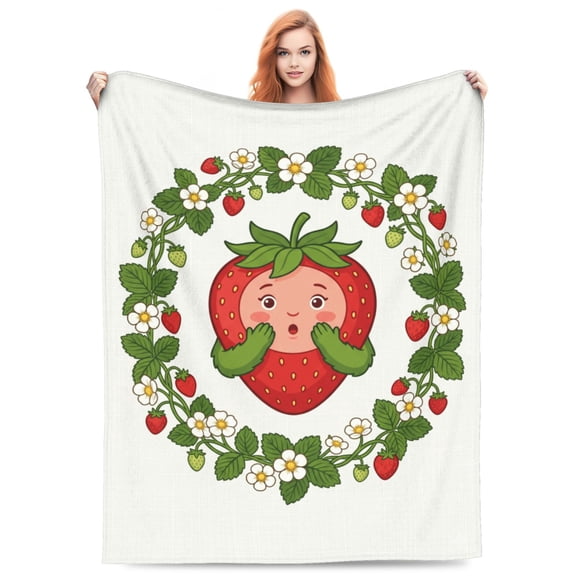 Strawberry Blanket, Funny Strawberry Pattern Flannel Throw Blanket, Super Soft Cozy Warm Blanket for Sofa, Couch, Bed, Living Room Decor, Travel Gift 50"x40"