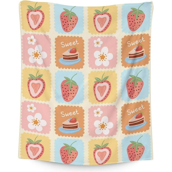 Strawberry Blanket for Girls, Boys, Strawberry Lovers - Soft, Lightweight - 40x50 Inches Crib Size Throw Blanket for Bed, Couch, Sofa - Colorful Novelty Lightweight Throws Gift