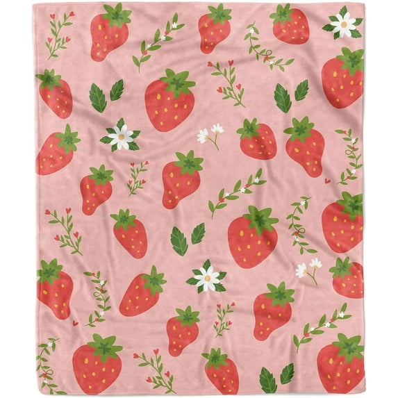 Strawberry Blanket for Kids, Comfy Plush Flannel Fleece Throw Blanket Lightweight Warm Strawberry Blanket, Soft Fluffy Fuzzy Blanket for Boys and Girls Birthday Gifts, Travel Beach- 50x40 Inches