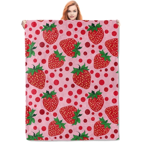 Strawberry Blanket,Pink Strawberry Flannel Throw Blankets,Soft Warm Lightweight Cozy Plush Throws for Bedroom Sofa Home Decor Gifts for Women Girls 50"x60"