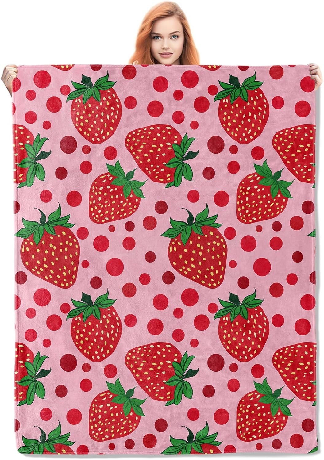 Strawberry Blanket,Pink Strawberry Flannel Throw Blankets,Soft Warm Lightweight Cozy Plush Throws for Bedroom Sofa Home Decor Gifts for Women Girls 80"x60"