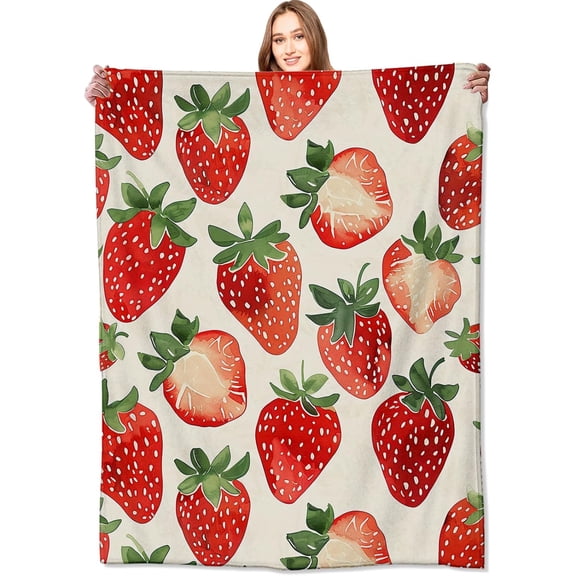 Strawberry Blanket,Sweet Juicy Red Fruit Throw Blankets,Gifts for Kids Foodies Summer Lovers,Lightweight Soft Flannel,for Picnic Sofa Couch Bed Room Travel,Birthday Decor,60x50 Inchin