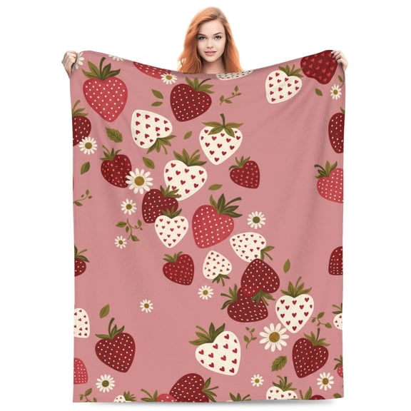 Strawberry Blanket, Ultra Soft Flannel Throw Blanket Decor, Cozy Blanket for Travel, Camping, Living Room, Sofa, Bedroom Decoration, Gift 50"x40"