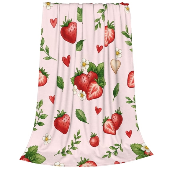 Strawberry Blanket, Ultra Soft Flannel Throw Blanket Decor, Cozy Blanket for Travel, Camping, Living Room, Sofa, Bedroom Decoration, Gift 50"x40"