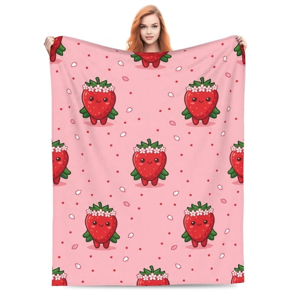 Strawberry Blanket, Ultra Soft Flannel Throw Blanket Decor, Cozy Blanket for Travel, Camping, Living Room, Sofa, Bedroom Decoration, Gift 50"x40"