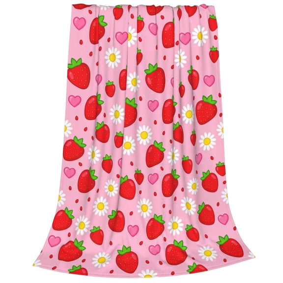Strawberry Blanket, Ultra Soft Flannel Throw Blanket Decor, Cozy Blanket for Travel, Camping, Living Room, Sofa, Bedroom Decoration, Gift 50"x40"