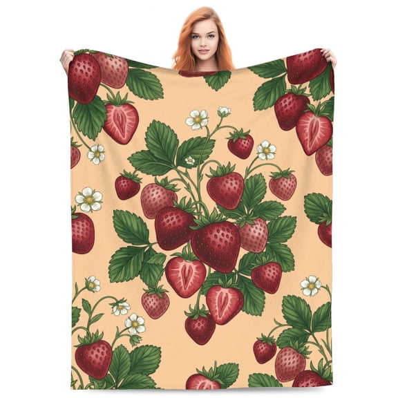 Strawberry Blanket, Ultra Soft Flannel Throw Blanket Decor, Cozy Blanket for Travel, Camping, Living Room, Sofa, Bedroom Decoration, Gift 50"x40"