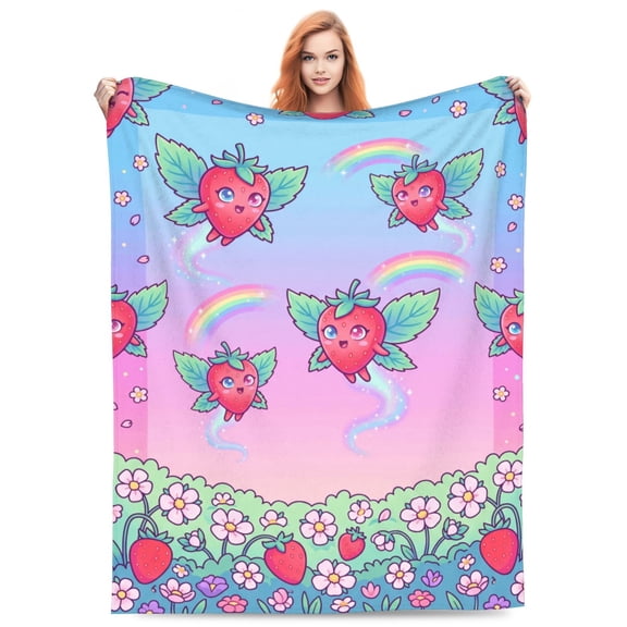 Strawberry Blanket, Ultra Soft Flannel Throw Blanket Decor, Cozy Blanket for Travel, Camping, Living Room, Sofa, Bedroom Decoration, Gift 50"x40"