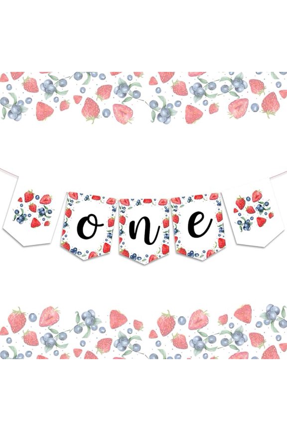 Strawberry Blueberry High Chair Banner, Strawberry and Blueberry 1st Birthday Decorations Berry Sweet One Birthday Banners for Girl First Birthday Party Supplies