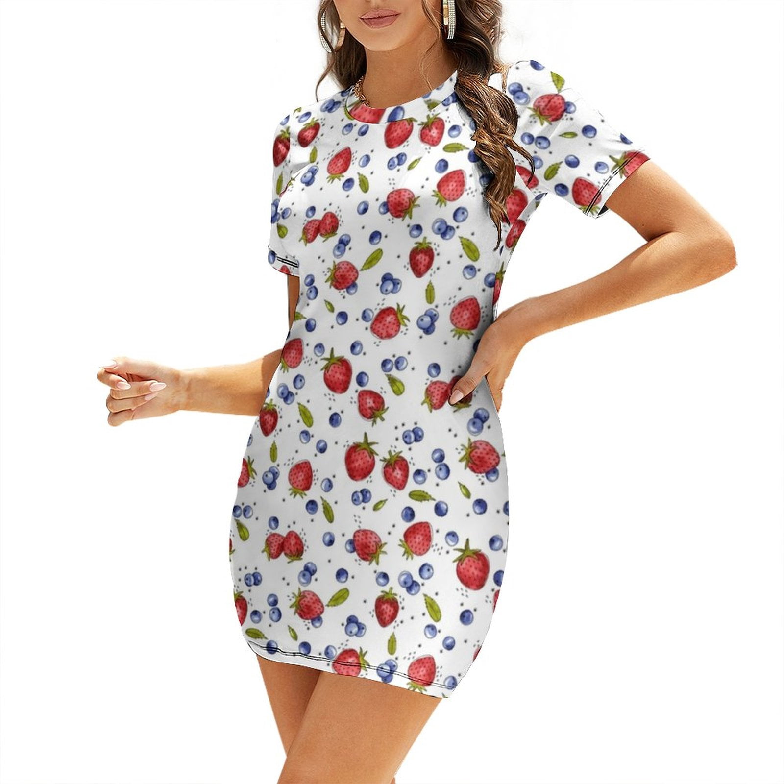 Strawberry Blueberry Mint Flare Dress Square Neck Dress Elegant Female ...