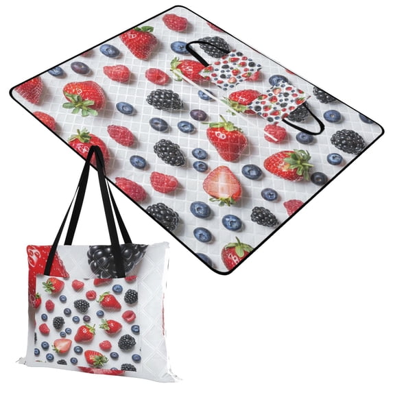 Strawberry Blueberry Raspberry Extra Large Picnic Beach Blanket Waterproof Sand Proof Portable Outdoor Mat 60x80