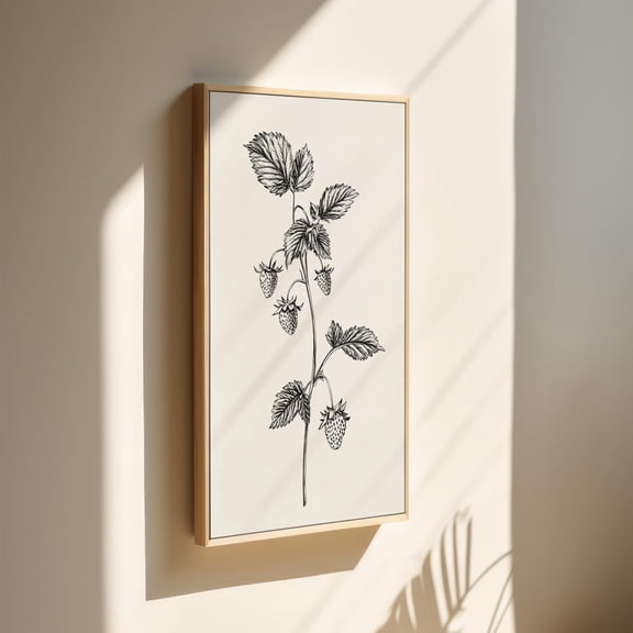 Strawberry Botanical Illustration – Vintage Black And White Fruit Print – Nature-Inspired Kitchen Wall Art – Cottagecore Decor Wall Art, Modern Wall Decor, 16x24 UNFRAMED