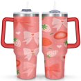 thumbnail image 1 of Strawberry Bow 40 Oz Tumbler with Handle Lid and Straw, Stainless Steel Double Walled Vacuum Insulated Cup, Cute Anniversary Wedding Birthday Gifts Tumbler for Women Men Friends Outdoor Indoor, 1 of 7