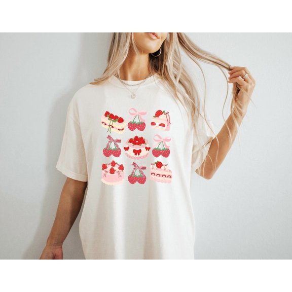 Strawberry Bow Cake Design T-shirt, Coquette Shirt, Best Friend T shirt, Girls , Strawberry Short Cake Tee, Cute Bow Shirt for her Tshirt All Size S-5XL