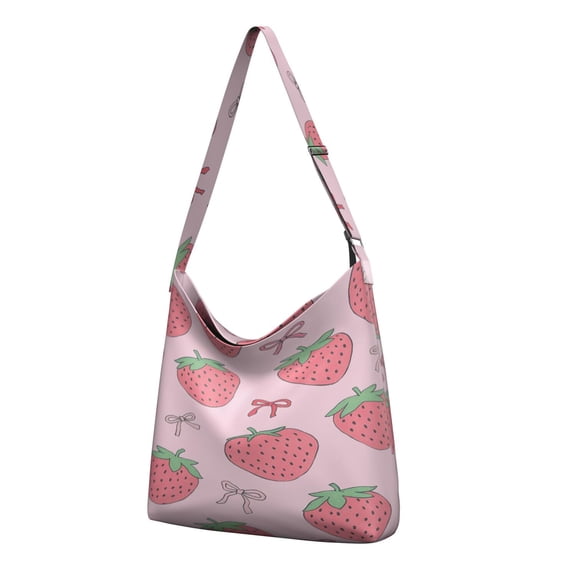 Strawberry Bow Canvas Shoulder Bag Canvas Bag Handbag for Women Men