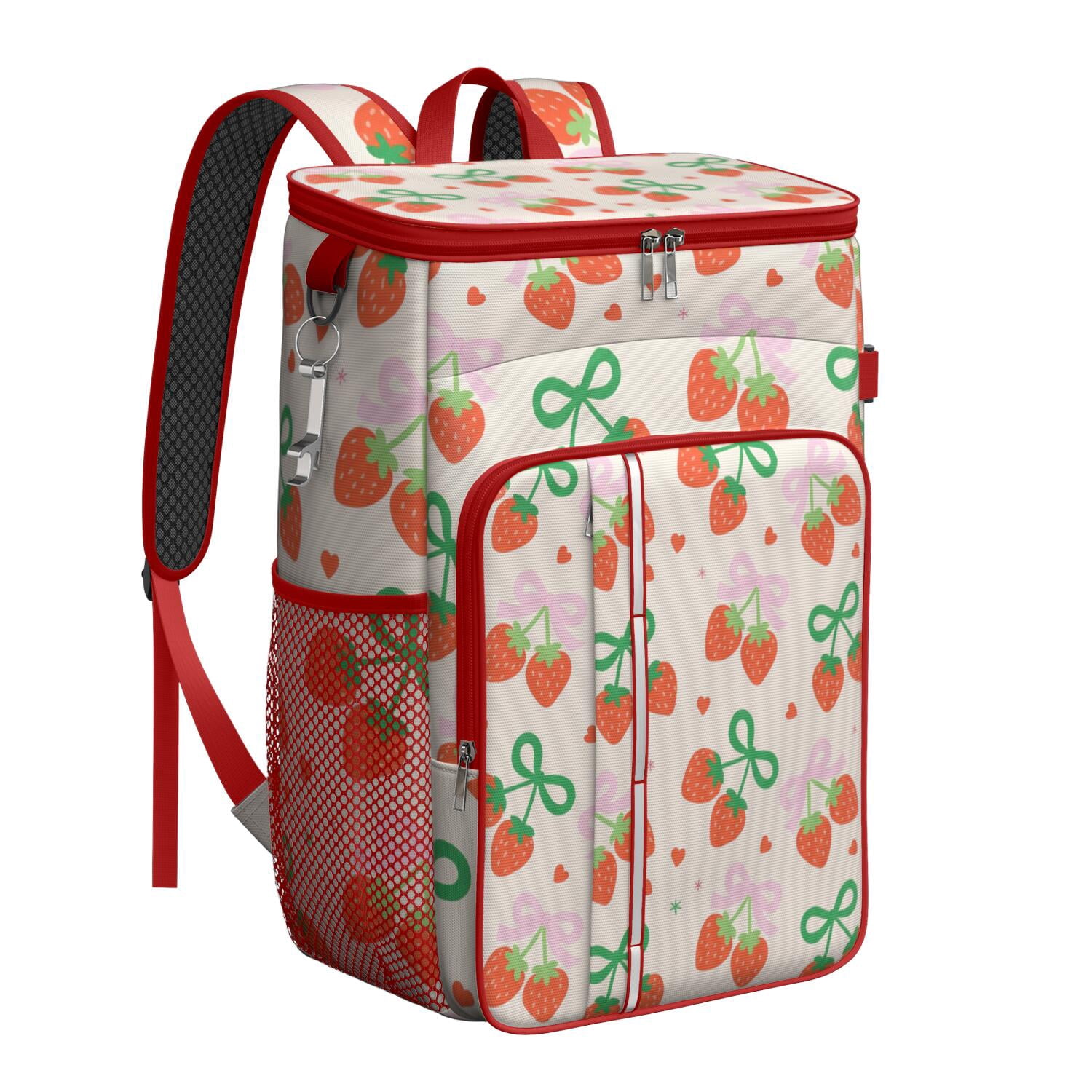 Strawberry Bow Cooler Backpack Insulated Waterproof Leak Proof Insulated Cooler Backpack Lightweight Lunch Picnic Camping Backpack Cooler for Men Women