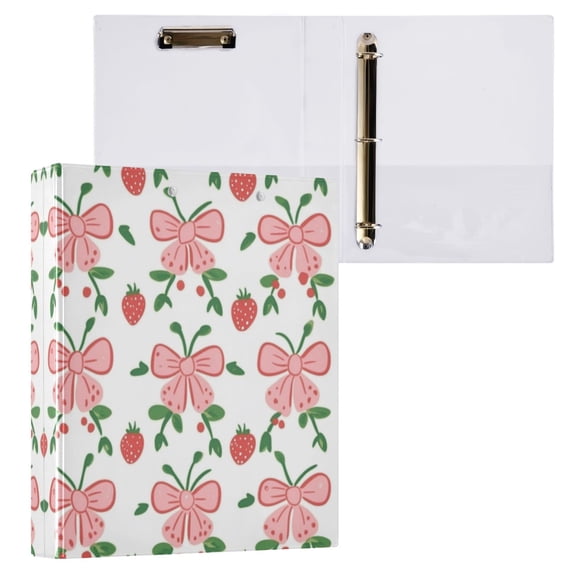 Strawberry Bow Pattern 3 Ring Hardcover Binders 1.5in Round Rings for Letter-Size Folder Paper Organizer Pockets for Office Student Recipe