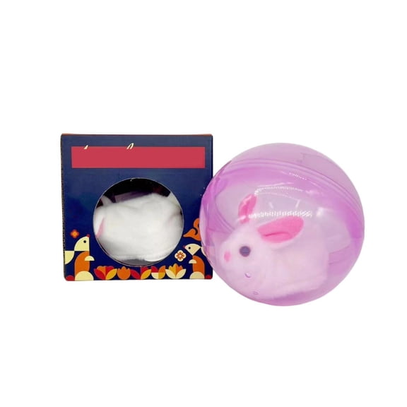 Strawberry Bunny Plush, Fuzzy Rabbit, 4 in Translucent Plastic Ball, Purple, Rabbit Stuffed Animal, Gerbils, Chinchillas, Pet Enrichment Toys, Indoor Quiet Play, Gift Toys, 1 Pc