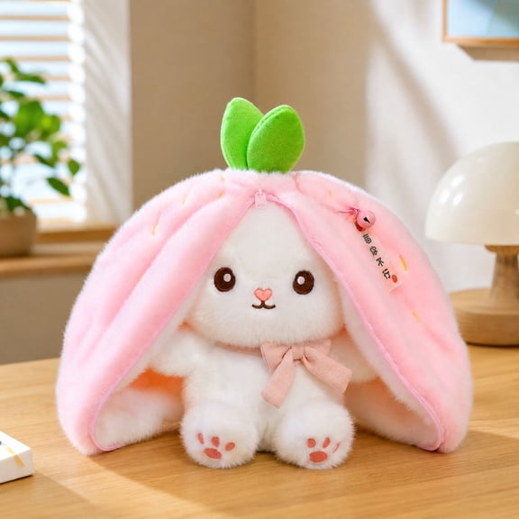 Strawberry Bunny Stuffed Animal, Reversible Strawberry Rabbit Plush, Easter Bunny Stuffed Animal Cute Rabbit Plushie Birthday Gift