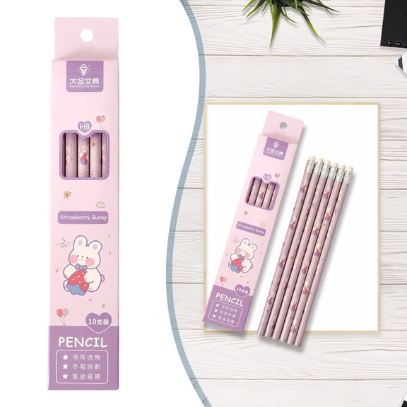 Strawberry Bunny Themed HB Pencil Set, Cute Cartoon Wooden Graphite Pencils, Smooth Writing, Break-Resistant & Easy-to-Erase, Suitable for Journaling, Note-Taking, Sketching and Daily General Use