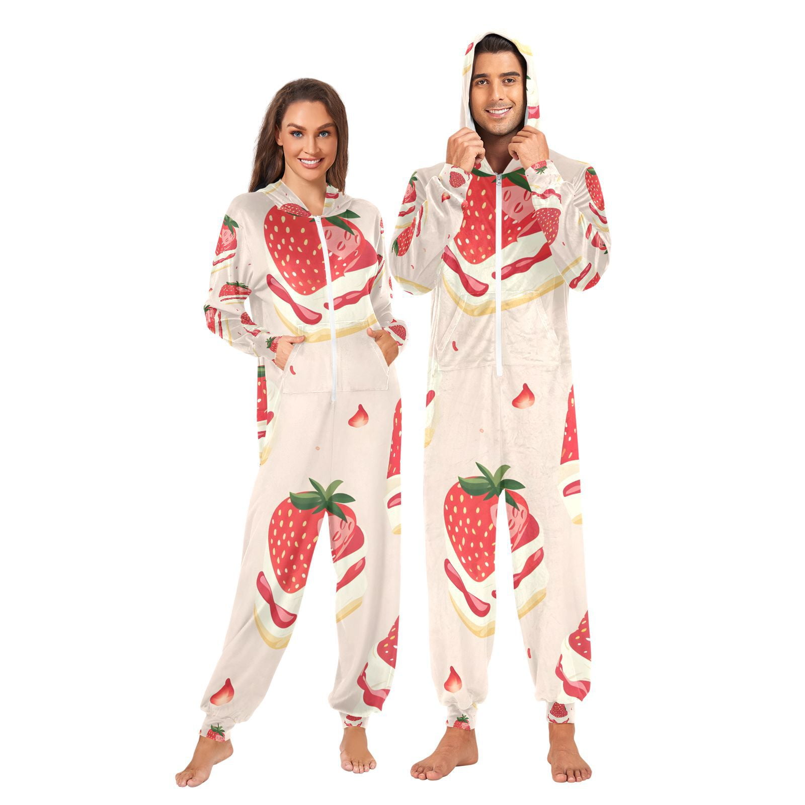 Strawberry Cake Adult Onesie Pajamas Slim Fit Christmas One Piece
