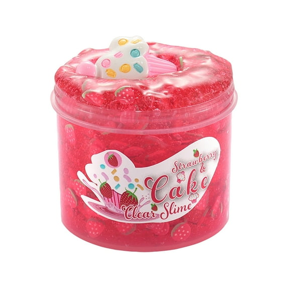 Strawberry Cake Clear Slime Toy, Soft Non-Sticky Colorful Stress Relief Toy For Classroom Rewards, Boys Girls Birthday Gifts Party Favors - Deep Pink & Cake Design 100Ml (Approx.