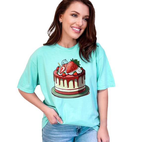 Strawberry Cake Graphic T-Shirt, Dessert Lovers Gift, Foodie Apparel, Fun and Colorful Tee, Sweet Treats Shirt, Strawberry Lovers Top, Chalky Mint Comfort Colors T-Shirt, 3XL