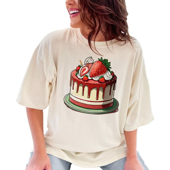 Strawberry Cake Graphic T-Shirt, Dessert Lovers Gift, Foodie Apparel, Fun and Colorful Tee, Sweet Treats Shirt, Strawberry Lovers Top, Ivory Comfort Colors T-Shirt, XL