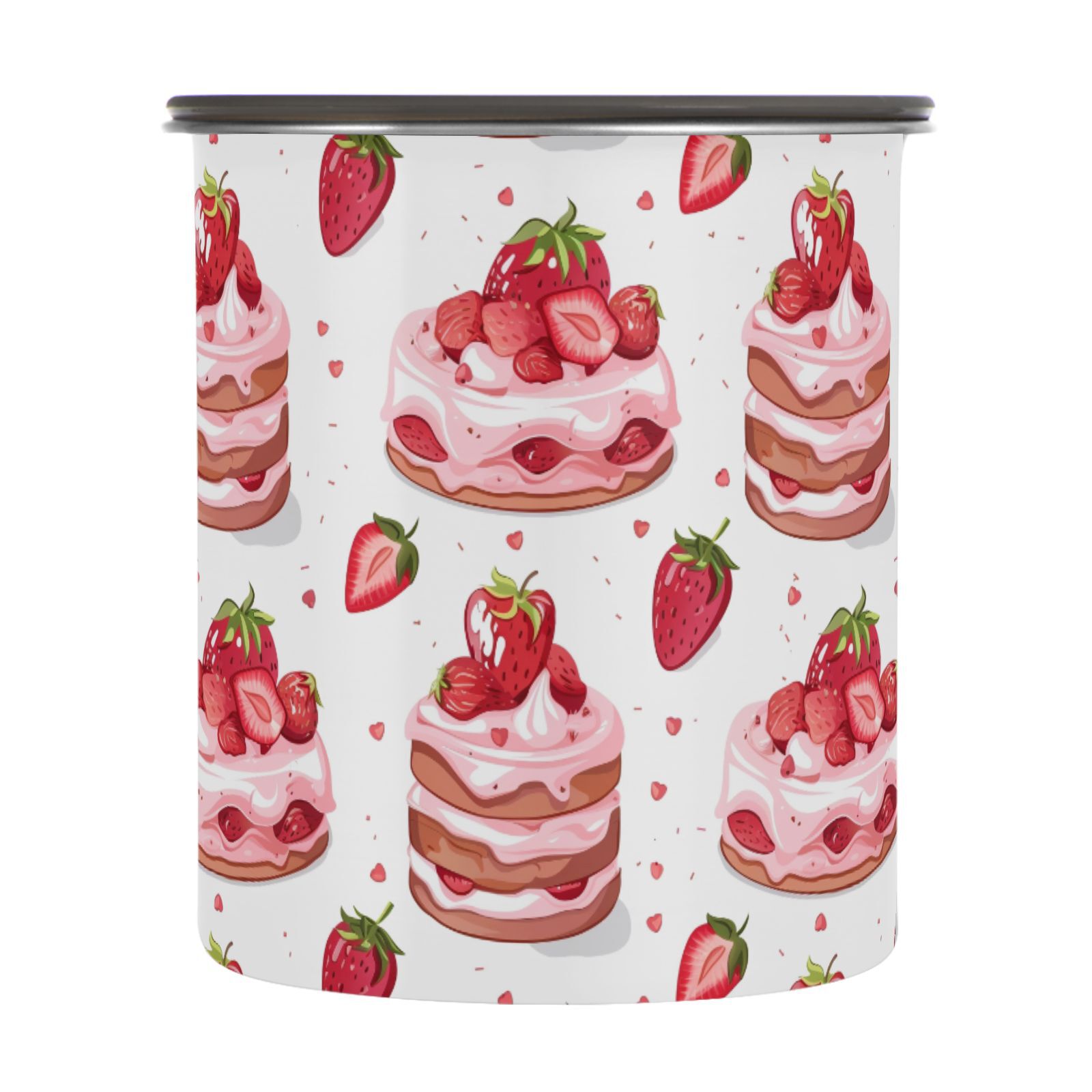Strawberry Cake Hearts Airtight Coffee Bean Canister 30oz Food Storage Containers with Lids For Gournd, Tea, Sugar, Flour, Rice, Cereal, Candy Cookie Jar