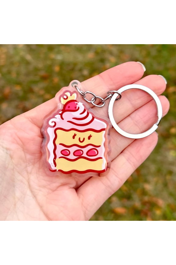 Strawberry Cake Keychain | Cute Acrylic Keychain| Piece of cake keychain | slice of cake keychain | cute food keychain | strawberry keychain