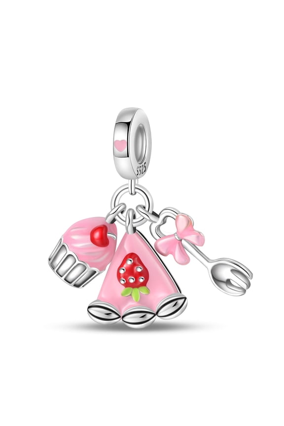 Strawberry Cake Three - Piece Set Charm, Compatible with Most Bracelet, Charm for Bracelet