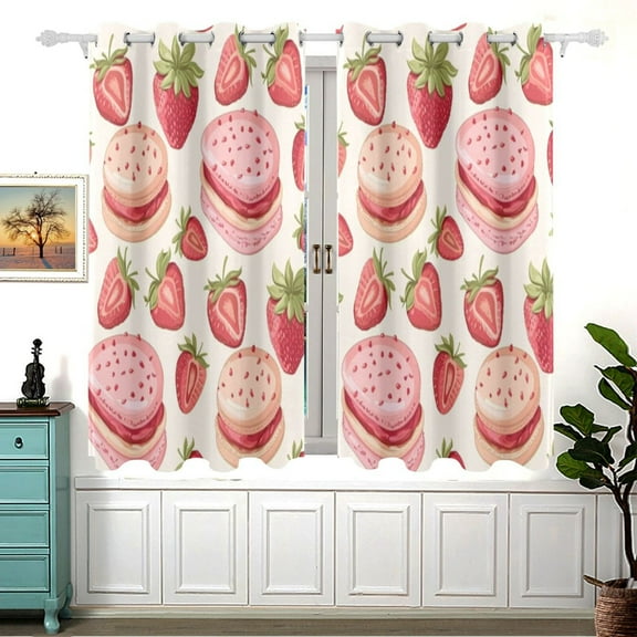 Strawberry Cakes 54×55 Inch Black Out Curtains 2 Packs Aesthetic for Bedroom Living Room Sliding Glass Doors Kitchen Windows