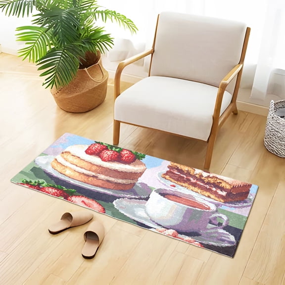 Strawberry Cakes Coffee Bathroom Rug 39x20 Non Slip Quick Dry Washable Bathroom Mats for Bedroom Living Room Kitchen