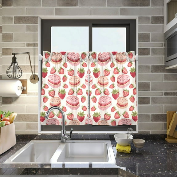 Strawberry Cakes Kitchen Curtains Half Tier Curtain 2 Rod Pockets Bathroom Bedroom Cupborad Living Room 27"x24"